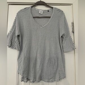 CABI Sz SMALL Skipper Tee Black White Stripe 100% Cotton Knit #5558 EUC